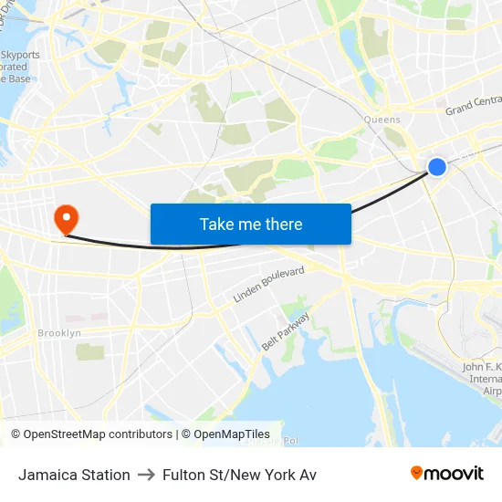 Jamaica Station to Fulton St/New York Av map