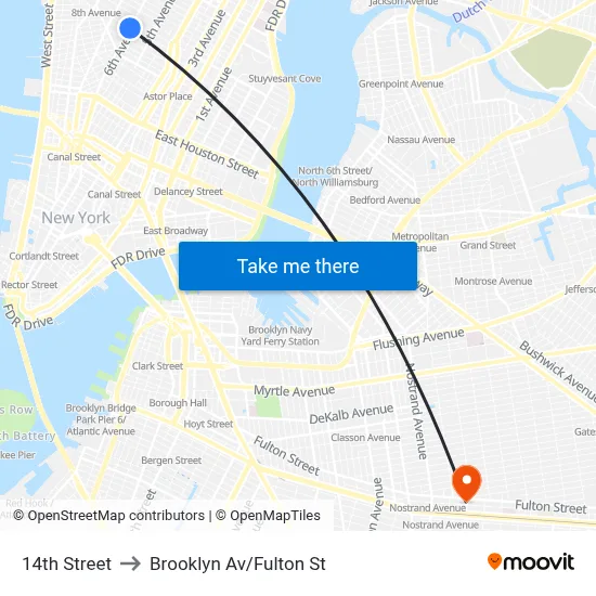 14th Street to Brooklyn Av/Fulton St map