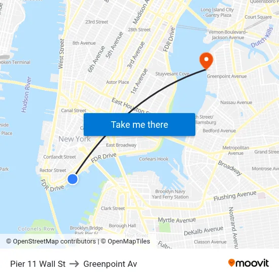 Pier 11 Wall St to Greenpoint Av map