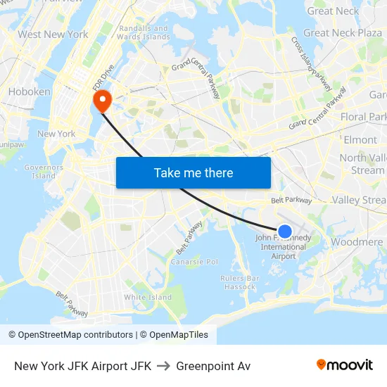 New York JFK Airport JFK to Greenpoint Av map