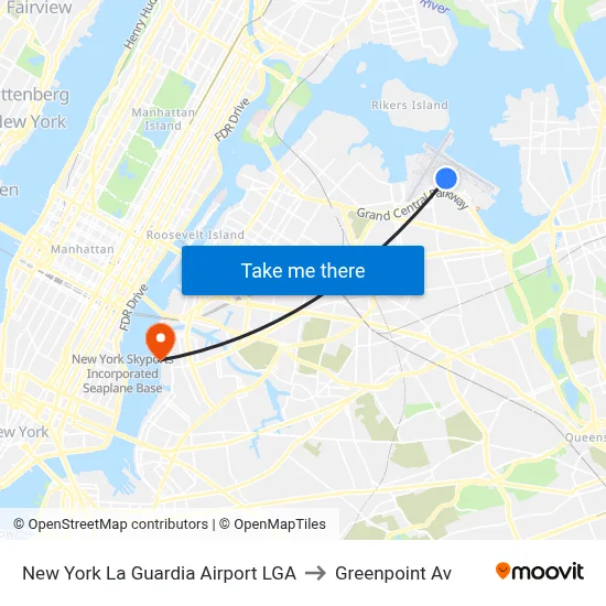 New York La Guardia Airport LGA to Greenpoint Av map