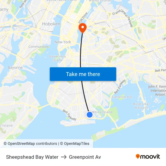 Sheepshead Bay Water to Greenpoint Av map