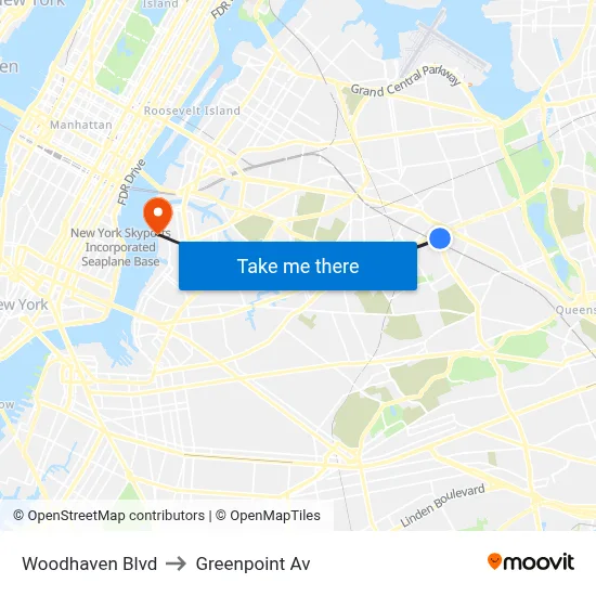 Woodhaven Blvd to Greenpoint Av map