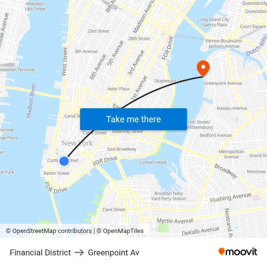 Financial District to Greenpoint Av map