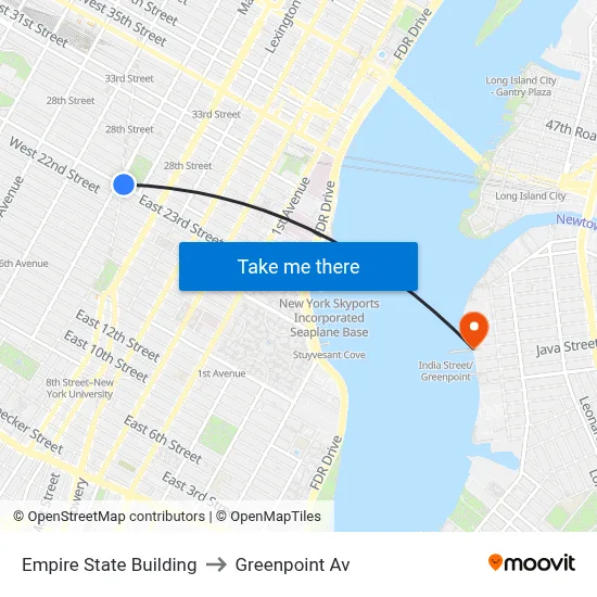 Empire State Building to Greenpoint Av map