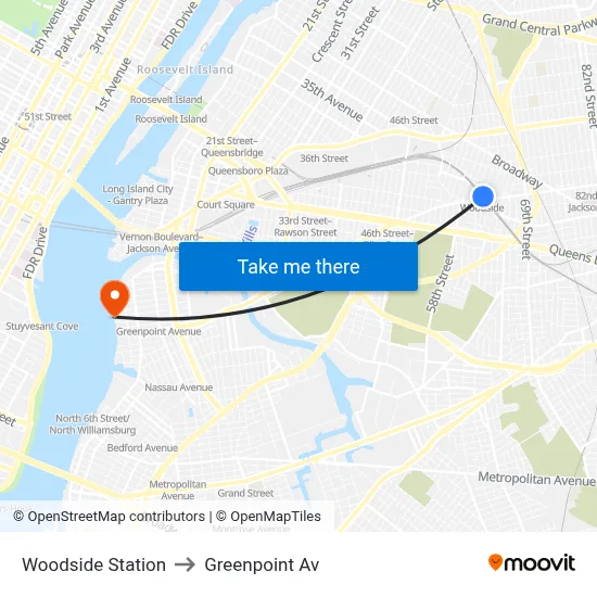 Woodside Station to Greenpoint Av map