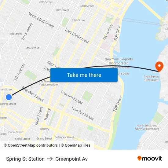 Spring St Station to Greenpoint Av map