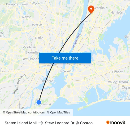 Staten Island Mall to Stew Leonard Dr @ Costco map