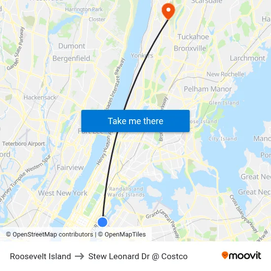 Roosevelt Island to Stew Leonard Dr @ Costco map