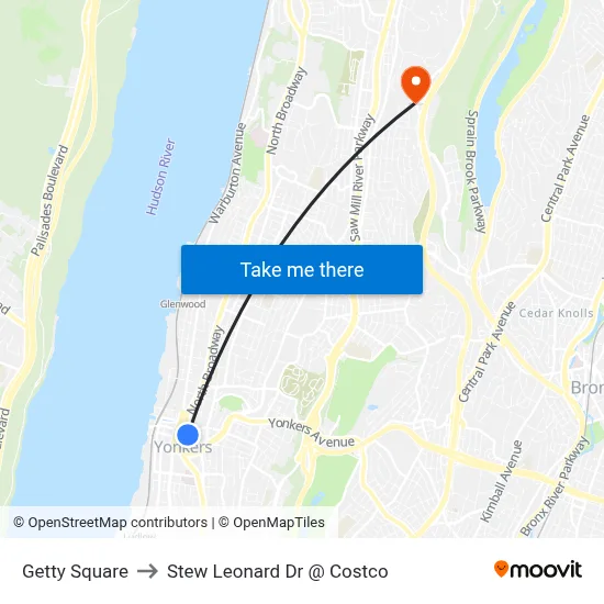 Getty Square to Stew Leonard Dr @ Costco map
