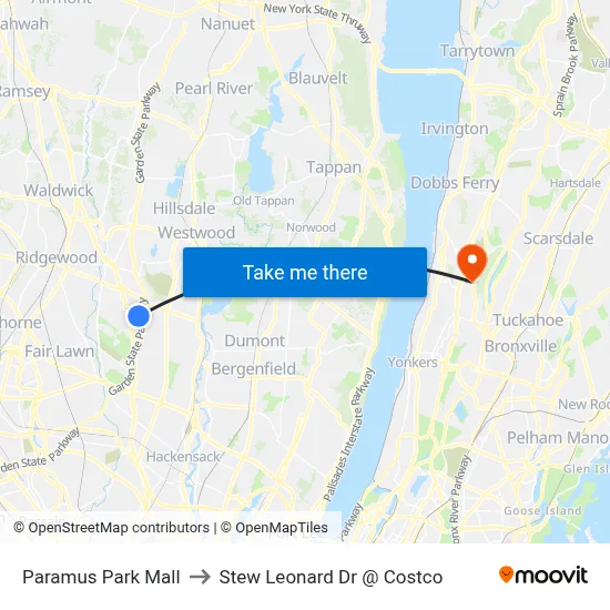 Paramus Park Mall to Stew Leonard Dr @ Costco map