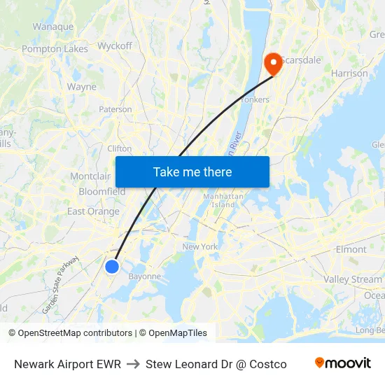 Newark Airport EWR to Stew Leonard Dr @ Costco map