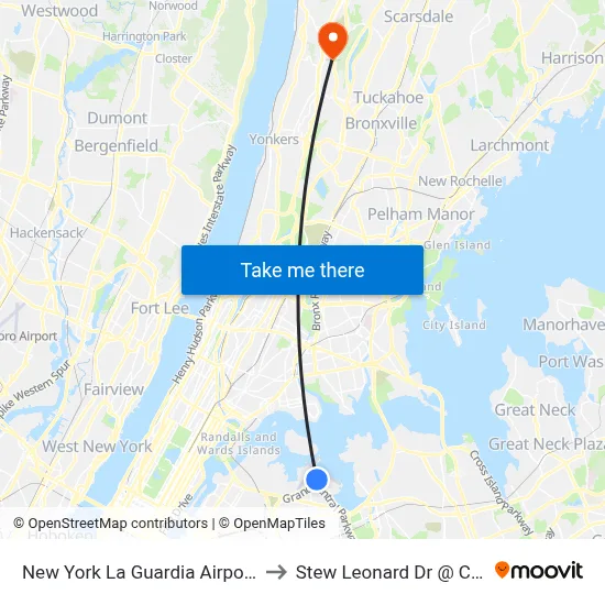 New York La Guardia Airport LGA to Stew Leonard Dr @ Costco map