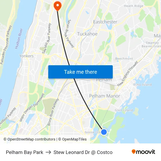 Pelham Bay Park to Stew Leonard Dr @ Costco map