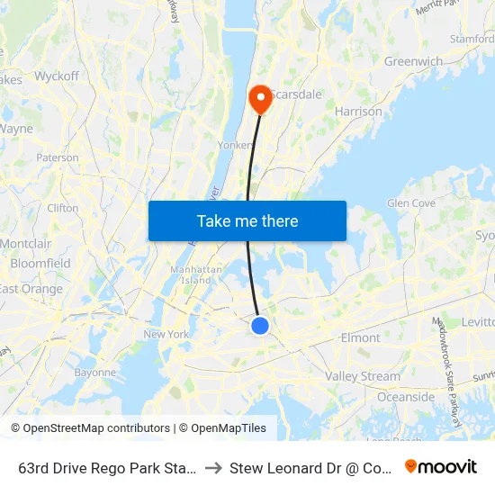 63rd Drive Rego Park Station to Stew Leonard Dr @ Costco map