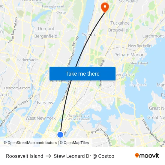 Roosevelt Island to Stew Leonard Dr @ Costco map