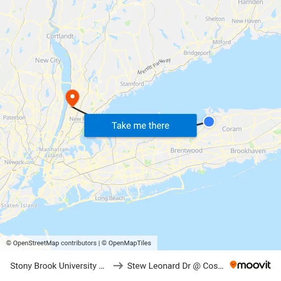 Stony Brook University Rad to Stew Leonard Dr @ Costco map