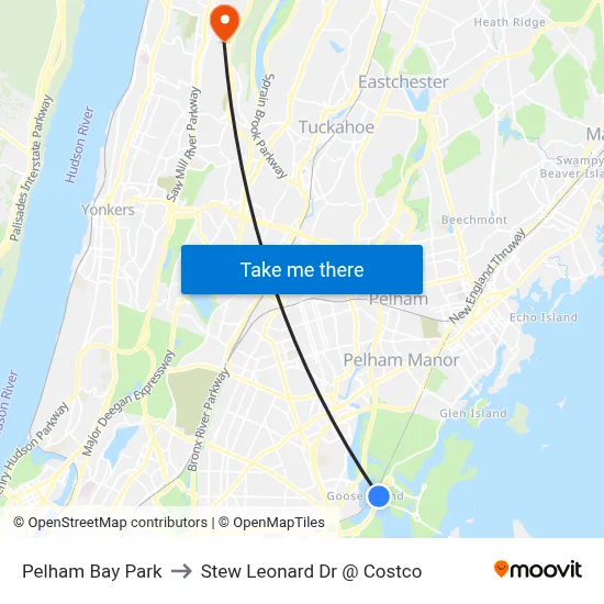 Pelham Bay Park to Stew Leonard Dr @ Costco map