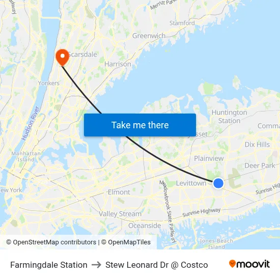 Farmingdale Station to Stew Leonard Dr @ Costco map
