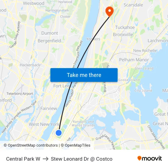 Central Park W, New York, NY 10023 to Stew Leonard Dr @ Costco map