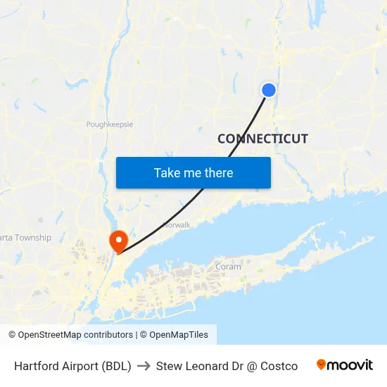 Hartford Airport (BDL) to Stew Leonard Dr @ Costco map