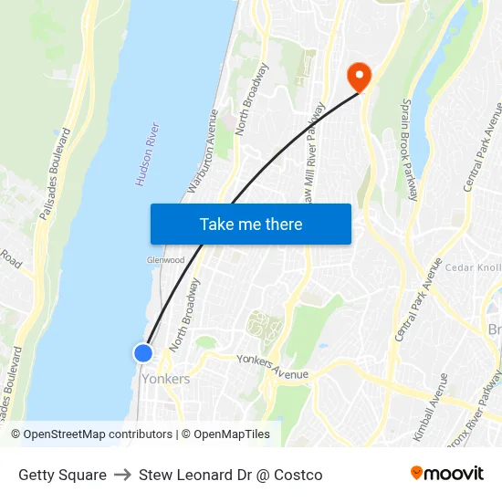 Getty Square to Stew Leonard Dr @ Costco map