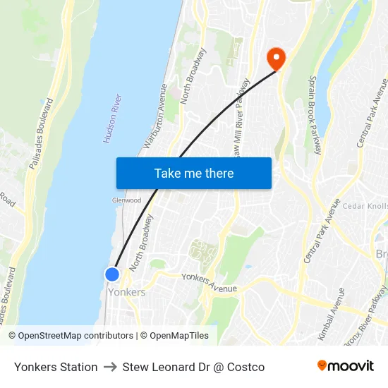 Yonkers Station to Stew Leonard Dr @ Costco map