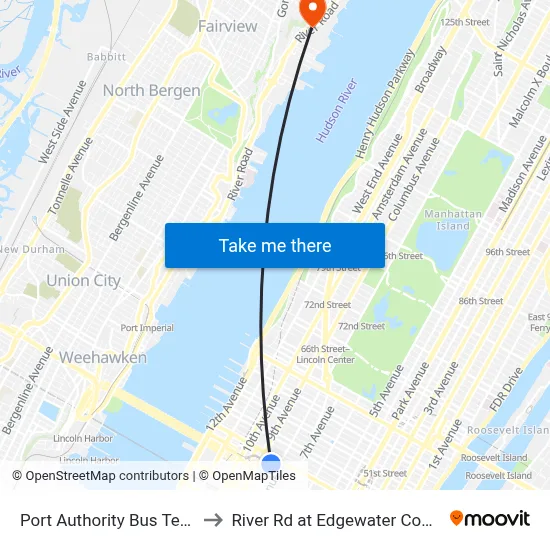 Port Authority Bus Terminal to River Rd at Edgewater Commons map