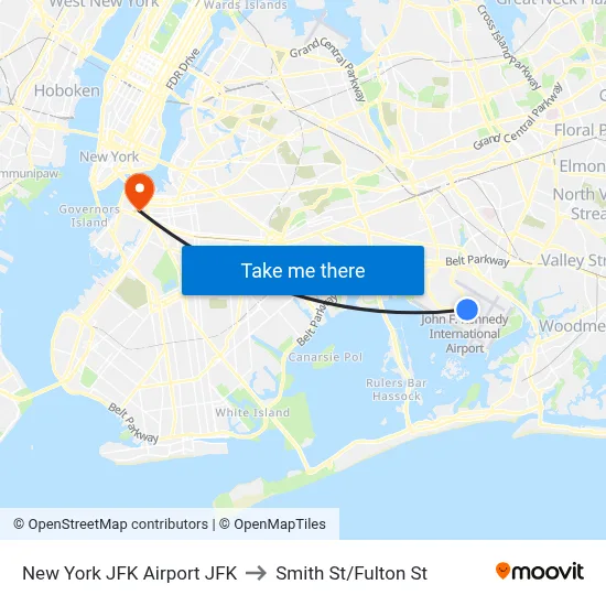New York JFK Airport JFK to Smith St/Fulton St map