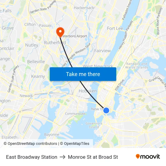 East Broadway Station to Monroe St at Broad St map