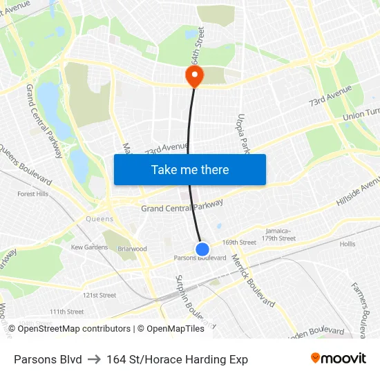 Parsons Blvd, Jamaica, NY 11432 to 164 St/Horace Harding Exp map