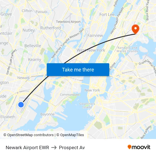 Newark Airport EWR to Prospect Av map
