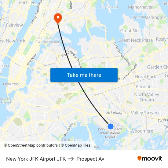 New York JFK Airport JFK to Prospect Av map