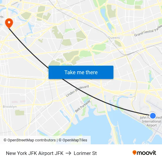 New York JFK Airport JFK to Lorimer St map