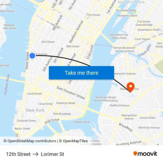 12th Street to Lorimer St map