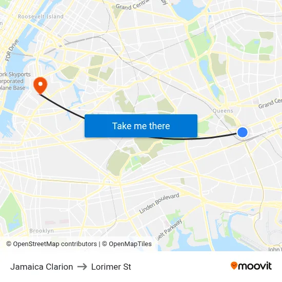 Jamaica Clarion to Lorimer St map