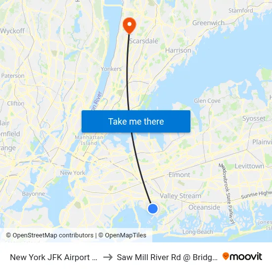 New York JFK Airport JFK to Saw Mill River Rd @ Bridge St map
