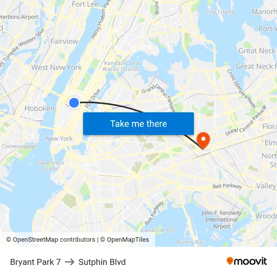 Bryant Park 7 to Sutphin Blvd map