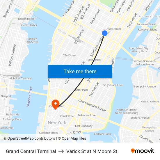 Grand Central Terminal to Varick St at N Moore St map