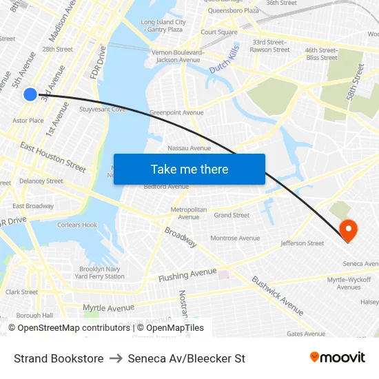 Strand Bookstore to Seneca Av/Bleecker St map
