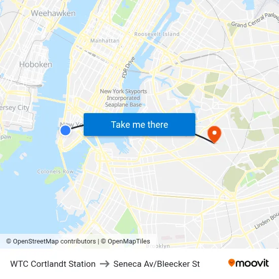 WTC Cortlandt Station to Seneca Av/Bleecker St map