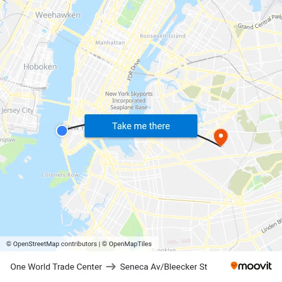 One World Trade Center to Seneca Av/Bleecker St map