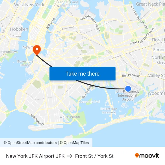 New York JFK Airport JFK to Front St / York St map