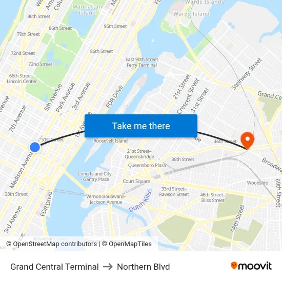 Grand Central Terminal to Northern Blvd map
