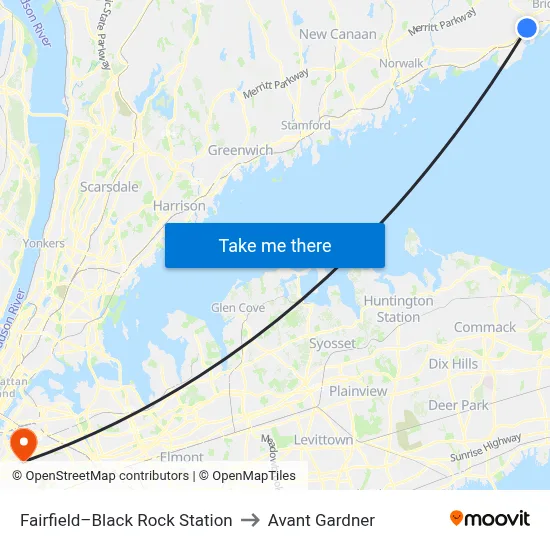Fairfield–Black Rock Station to Avant Gardner map