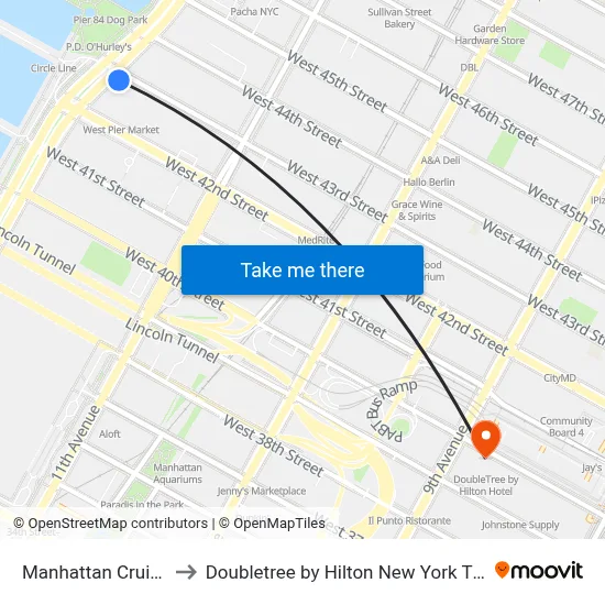 Manhattan Cruise Parking to Doubletree by Hilton New York Times Square West map
