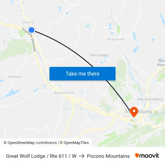 Great Wolf Lodge / Rte 611 / W to Pocono Mountains map