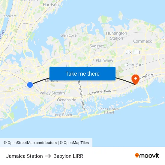 Jamaica Station to Babylon LIRR map
