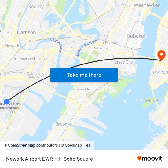 Newark Airport EWR to Soho Square map