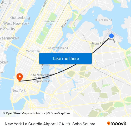 New York La Guardia Airport LGA to Soho Square map